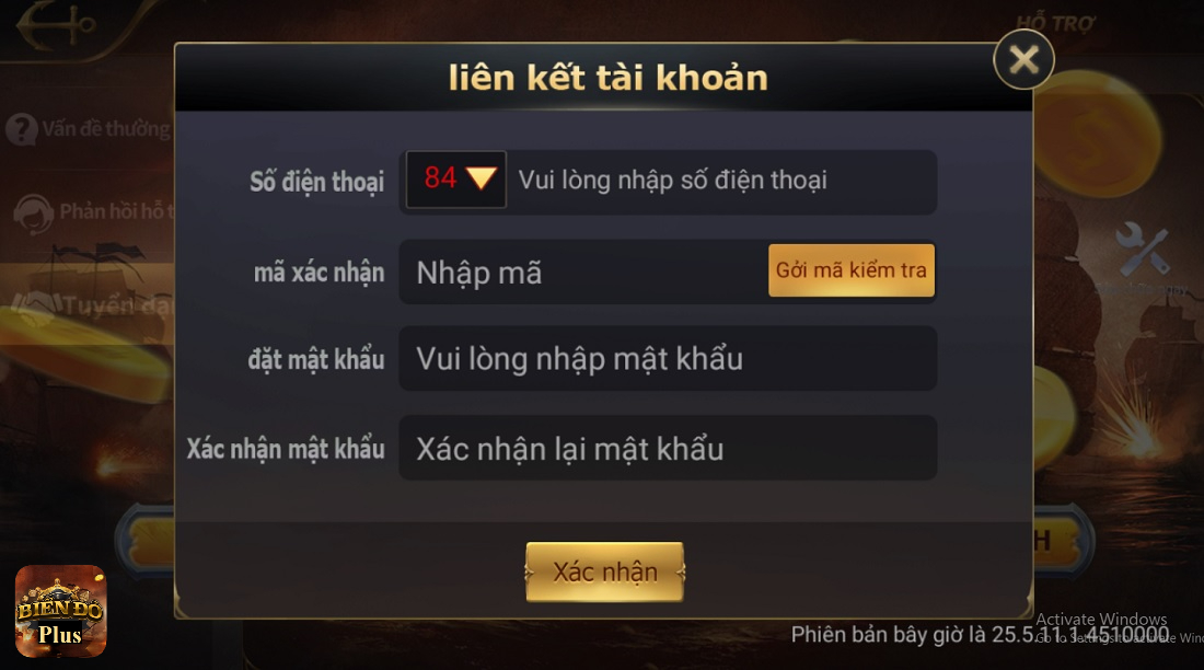 Điền thông tin đăng ký tại cổng game